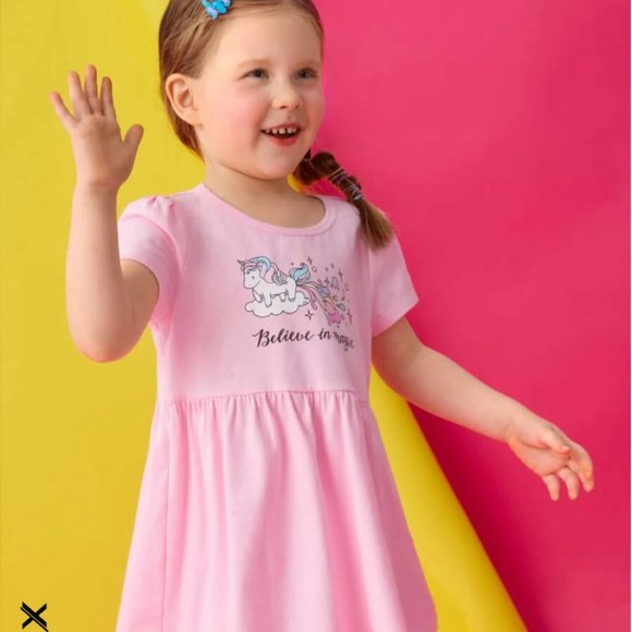 Shein | NWT | Toddler Girls Unicorn Puff Sleeve Dress | 5Y | Pink | JIT8230984 - Picture 2 of 7